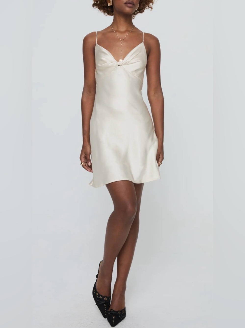 Princess Polly Marilyn Satin front Twist Front Slip Dress in champagne